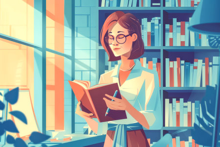 Female writer at her home office in the middle of her creative processの素材