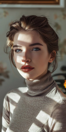 Young woman portrait posing for the camera at her homeの素材
