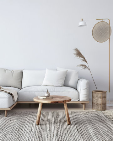Serene interiors composition depicting a chic and minimalist living room designの素材