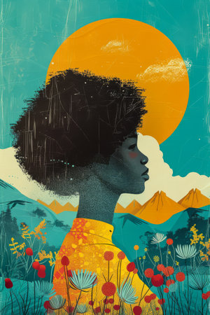 Colorful abstract woman illustration in vibrant styleの素材