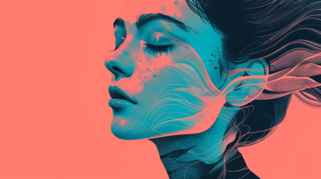 Colorful abstract woman illustration in vibrant styleの素材