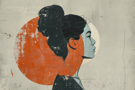 Colorful abstract woman illustration in vibrant styleの素材