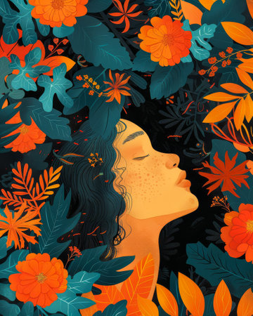 Colorful abstract woman illustration in vibrant styleの素材