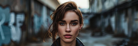 Young woman portrait with a modern twistの素材