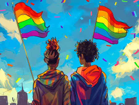 Colorful vibrant lgbt community pride celebration. Concept illustration on lgbt community.の素材