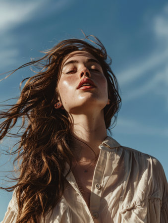 Young contemplative woman portraitの素材