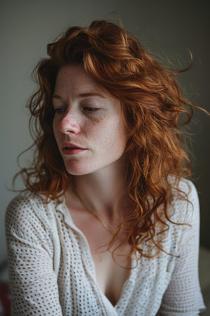 Young contemplative woman portraitの素材