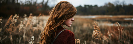 Young contemplative woman portraitの素材