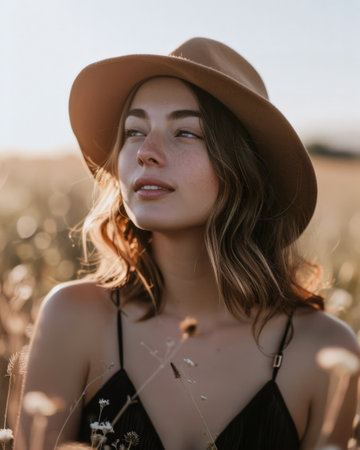 Young contemplative woman portraitの素材