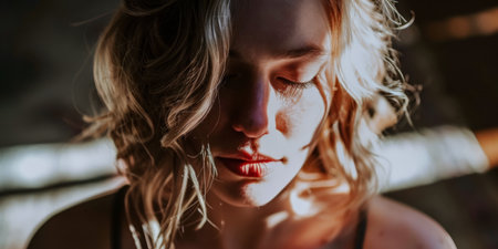 Young contemplative woman portraitの素材