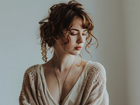 Young contemplative woman portraitの素材