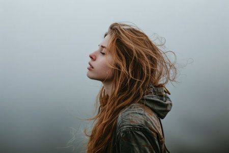 Young contemplative woman portraitの素材