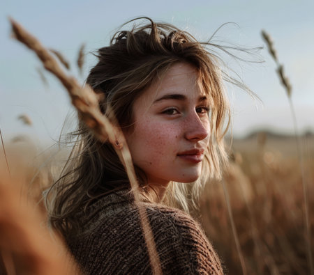 Young contemplative woman portraitの素材