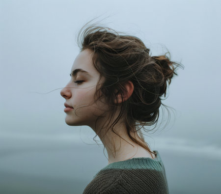 Young contemplative woman portraitの素材