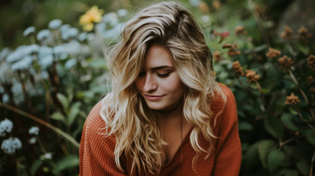 Young contemplative woman portraitの素材