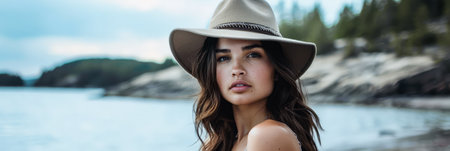 Young contemplative woman portrait in an outdoors settingの素材
