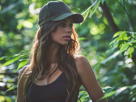 Young contemplative woman portrait in an outdoors settingの素材