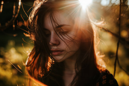 Young contemplative woman portraitの素材
