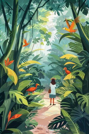 Vibrant asian young woman illustrationの素材