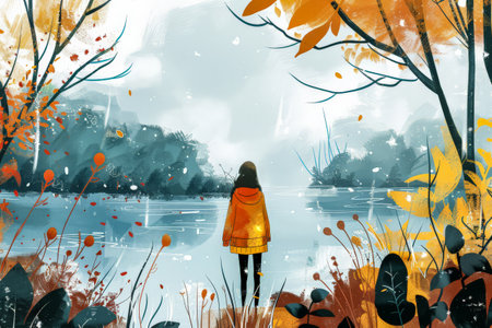 Vibrant asian young woman illustrationの素材