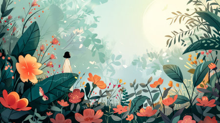 Vibrant asian young woman illustrationの素材