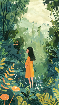 Vibrant asian young woman illustrationの素材
