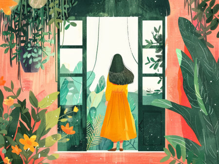 Vibrant asian young woman illustrationの素材