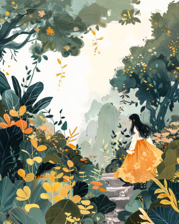 Vibrant asian young woman illustrationの素材