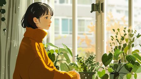 Vibrant asian young woman illustrationの素材