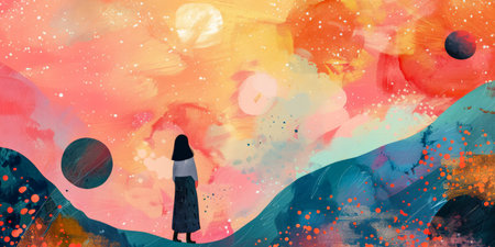Vibrant asian young woman illustrationの素材