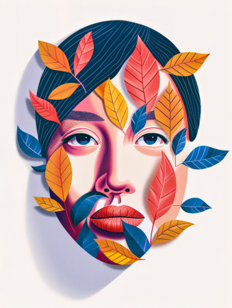 Vibrant woman illustration with floral decorの素材