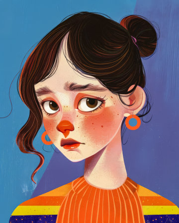 Vibrant woman illustration with floral decorの素材