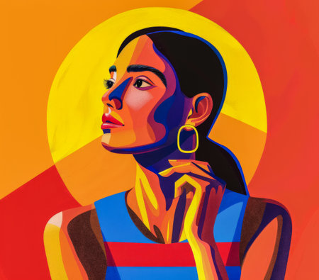 Vibrant woman illustration with floral decorの素材