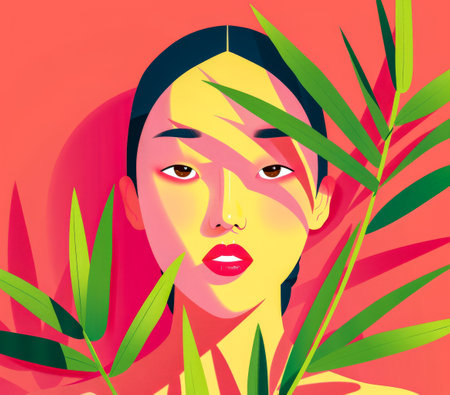 Vibrant woman illustration with floral decorの素材