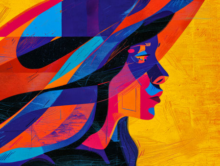 Vibrant woman illustration with floral decorの素材