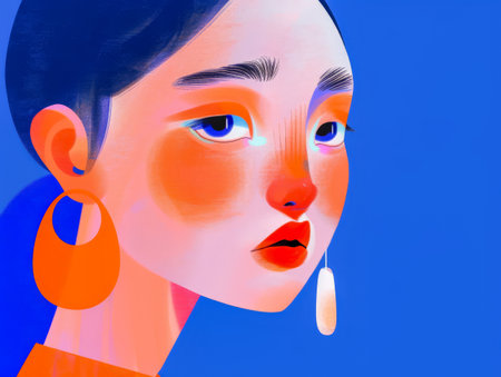 Vibrant woman illustration with floral decorの素材