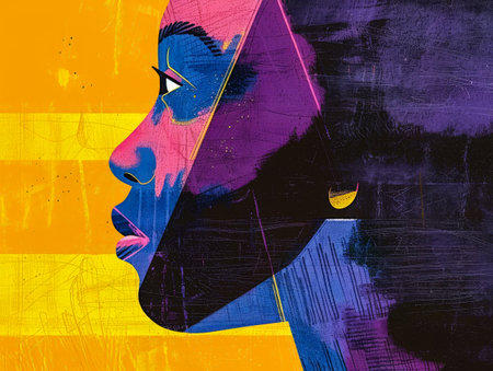 Vibrant woman illustration with floral decorの素材