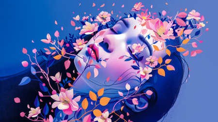 Vibrant woman illustration with floral decorの素材