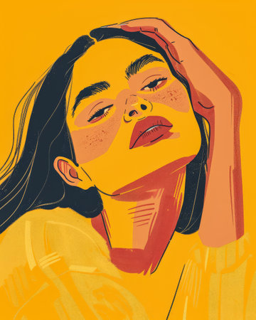 Illustration of a young woman in harmony with her environmentの素材