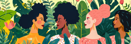 Illustration of a young woman in harmony with her environmentの素材