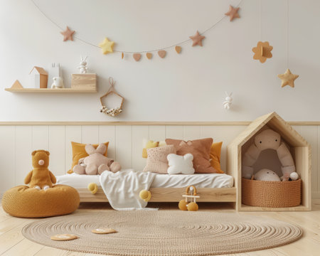 Minimalist kids room composition in beige colorsの素材