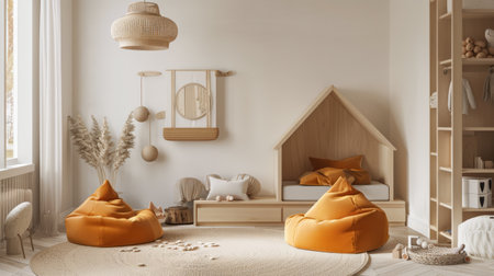 Minimalist kids room composition in beige colorsの素材