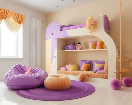 Minimalist kids room composition in beige colorsの素材