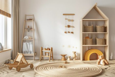 Minimalist kids room composition in beige colorsの素材