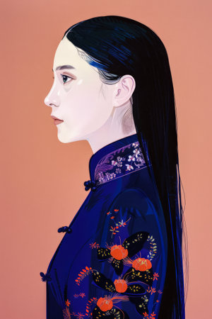 Vibrant woman illustration with floral decorの素材