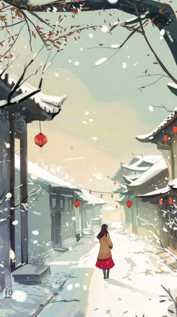 Vibrant asian young woman illustrationの素材