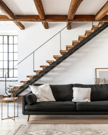 Elegant modern rustic living room composition with chic home interior decorの素材