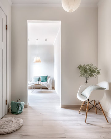 Serene minimalist interiors with natural light and warm tonesの素材