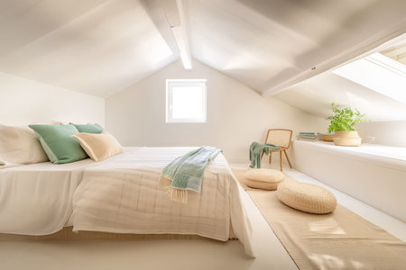 Serene minimalist interiors with natural light and warm tonesの素材