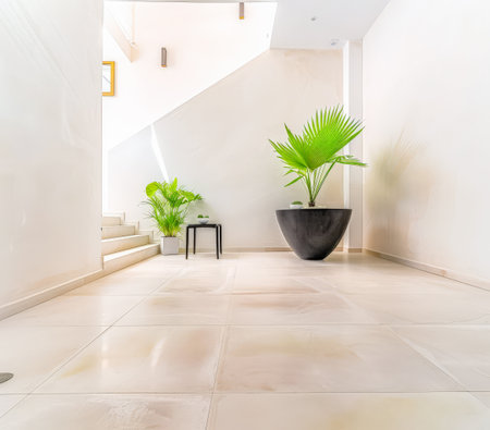 Serene minimalist interiors with natural light and warm tonesの素材